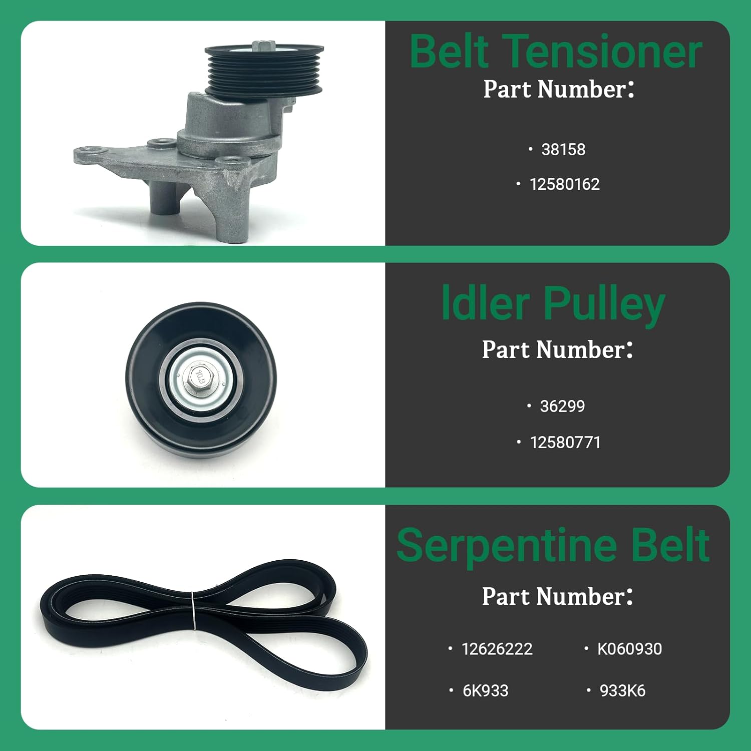 90K-38158C Belt Tensioner With Serpentine Belt and Idler Compatible With 2003-2008 Chevy Express Silverado Suburban Tahoe Avalanche,GMC Savana Yukon Savana,Cadillac Escalade