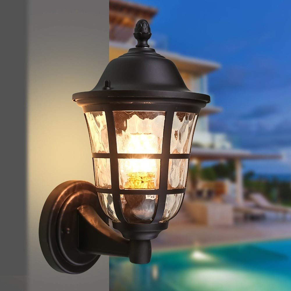 IUokLU Wall Sconce Light Fixture European Vintage Waterproof Outdoor Wall Lamp Glass Lantern Rainproof Aluminum Wall Mounted Light E27 External Villa Patio Garden Corridor Aisle Porch Wal