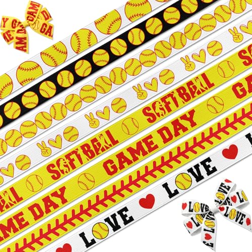 Kutyndrix Softball Grosgrain Ribbon 8 Rolls 24 Yards 3/8 Inch Wide Sport Ribbons for Hair Bows Crafts Party Decorations DIY Projects