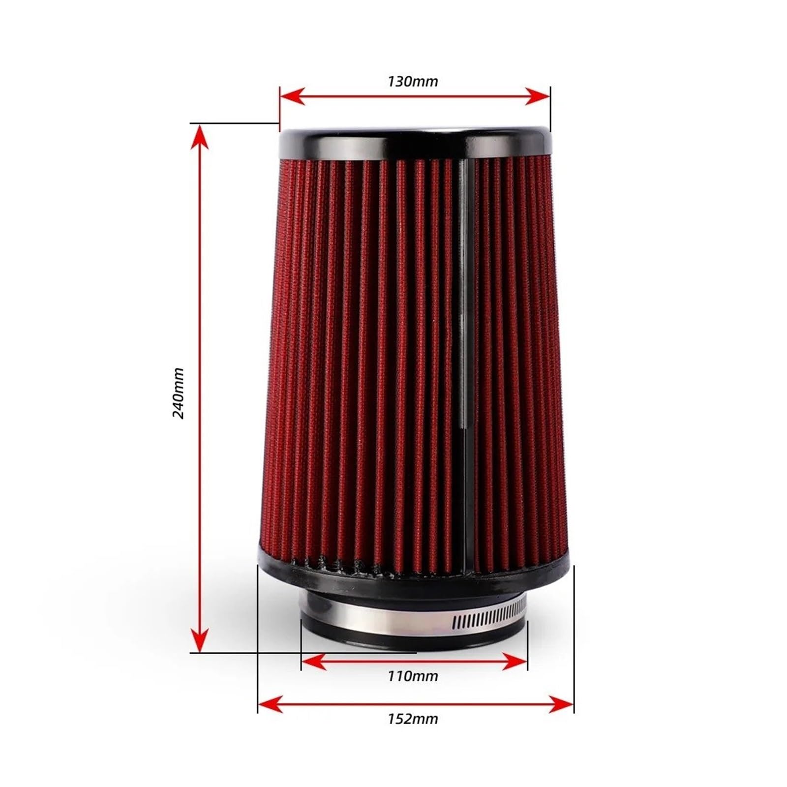 Ansaugschlauch Universal-Auto-Luftfilter Für Rennwagen 76 Mm/89 Mm/101 Mm 2,5 Zoll 3 Zoll 3,5 Zoll High Flow Cold Cone Lufteinlassfilter Luftansaugschlauch(Schwarz)