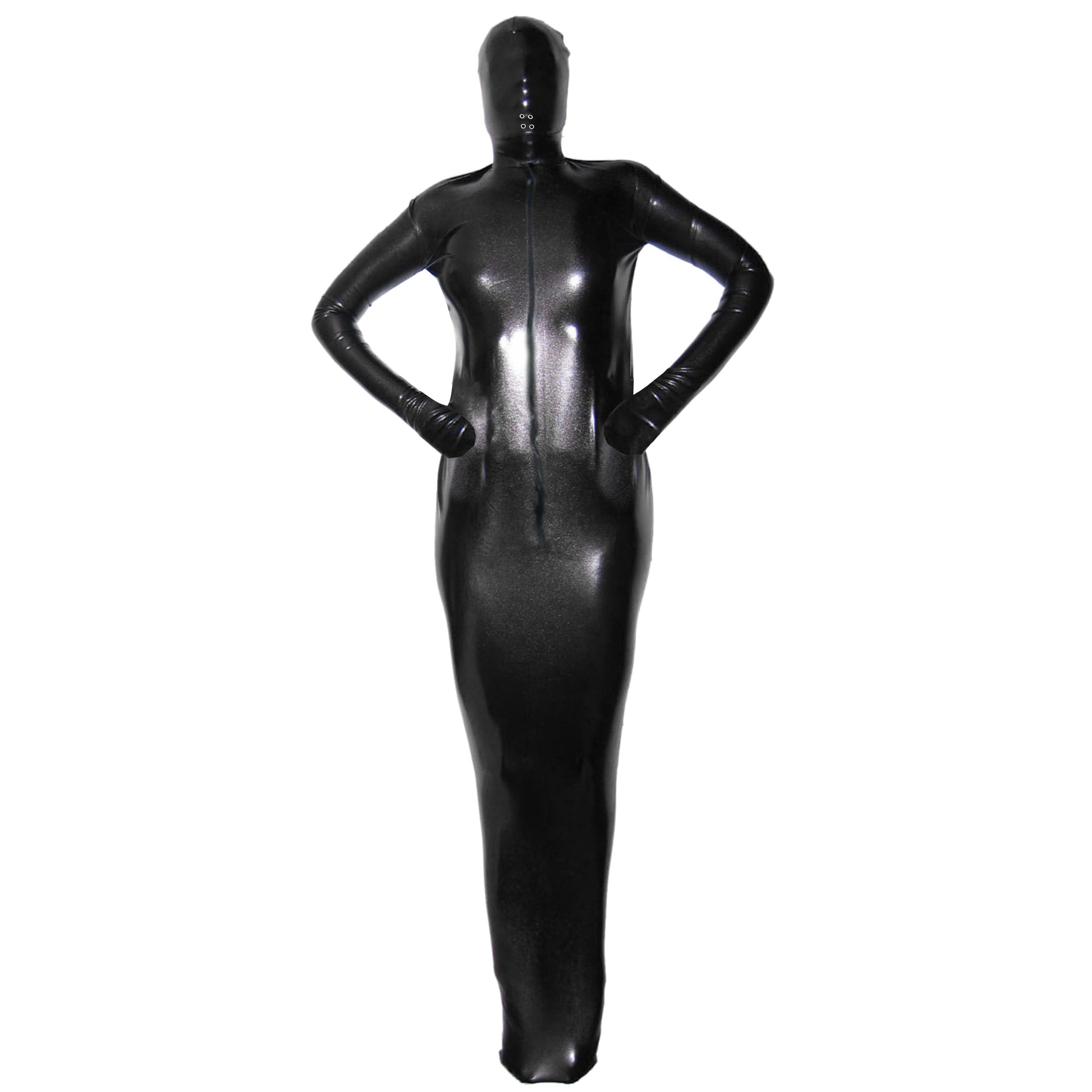 Rubberfashion Bolsa de Bondage Brillante Extremo Saco de Dormir - Brillo Bondage bodybag Saco de Dormir con Cremallera Frontal de Brazos Saco de Sauna para Hombres y Mujeres. Wetlook Negro L