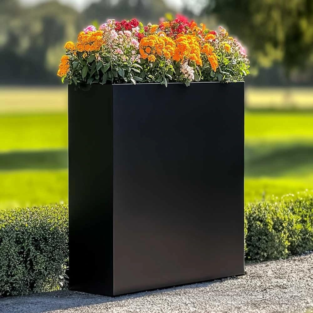 Woven Wood Trough Planter - 75cm Long - Matte Black - Galvanised Zinc