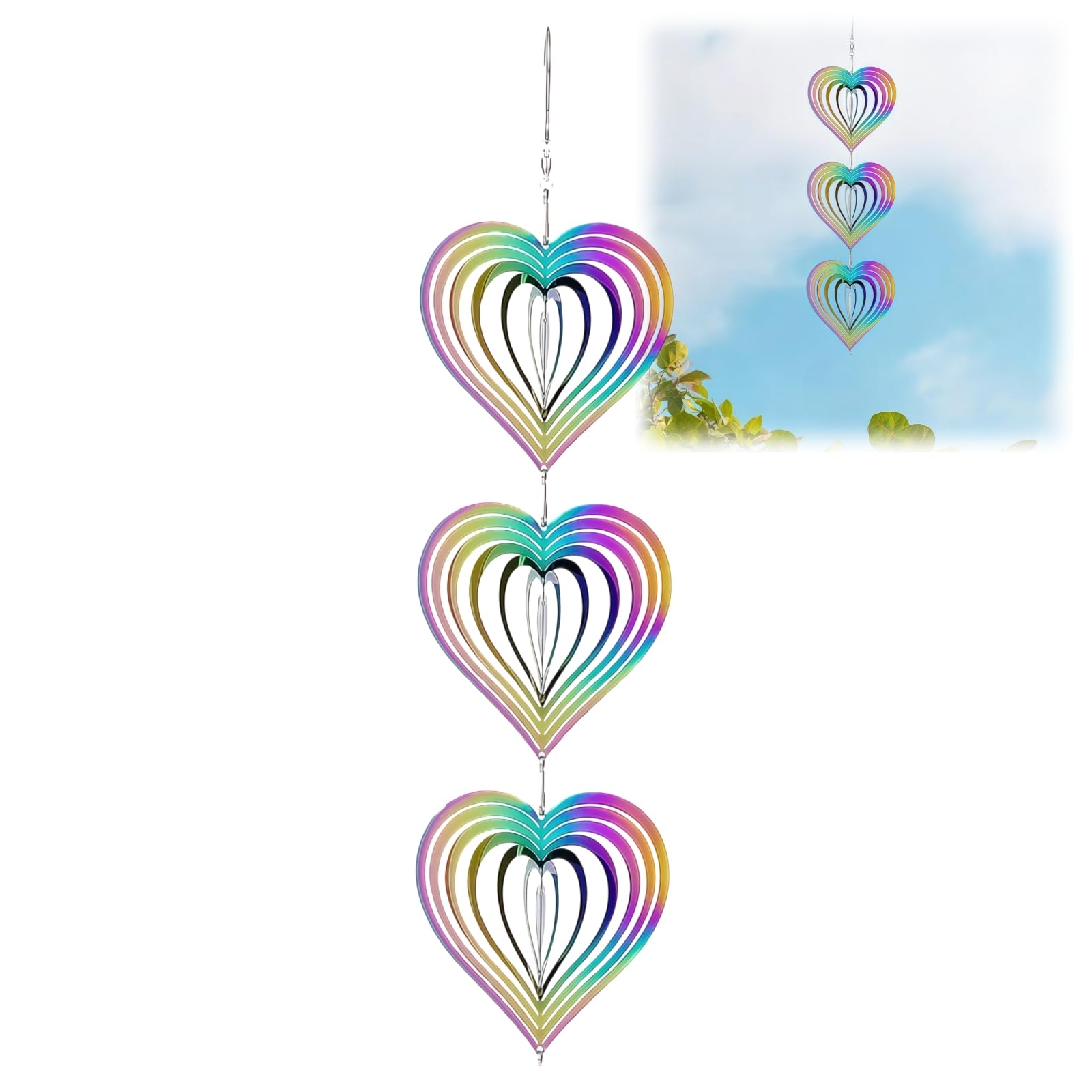 3D Hanging Wind Spinners for Garden,Outdoor Wind Spinners with Hearts,Garden Decor Wind Chimes for Outside,Spinners Outdoor Hanging Ornaments,Balcony Decor,Tree Decorations,Colourful Heart