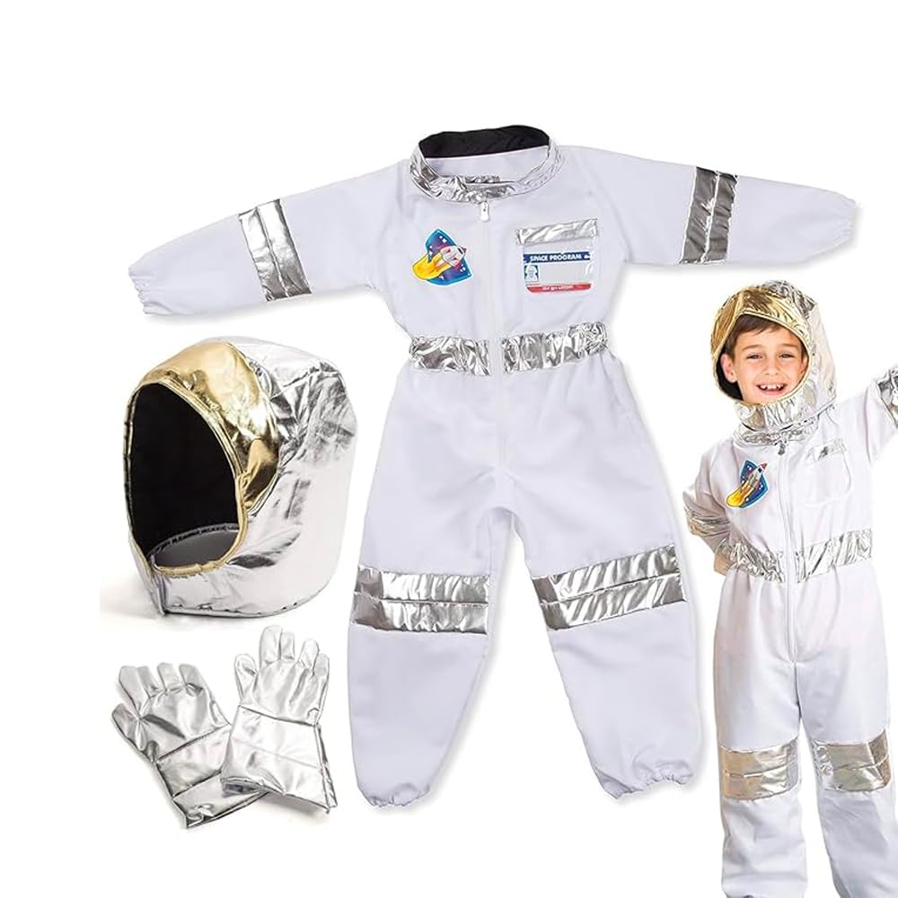 Astronaut Costume for Kids with Space Suit, Helmet, and Gloves - Outer Space Costume for Girls, Boys 3-8 Years, Halloween Book Week Dress Up Role Play Cosplay Costume Kids