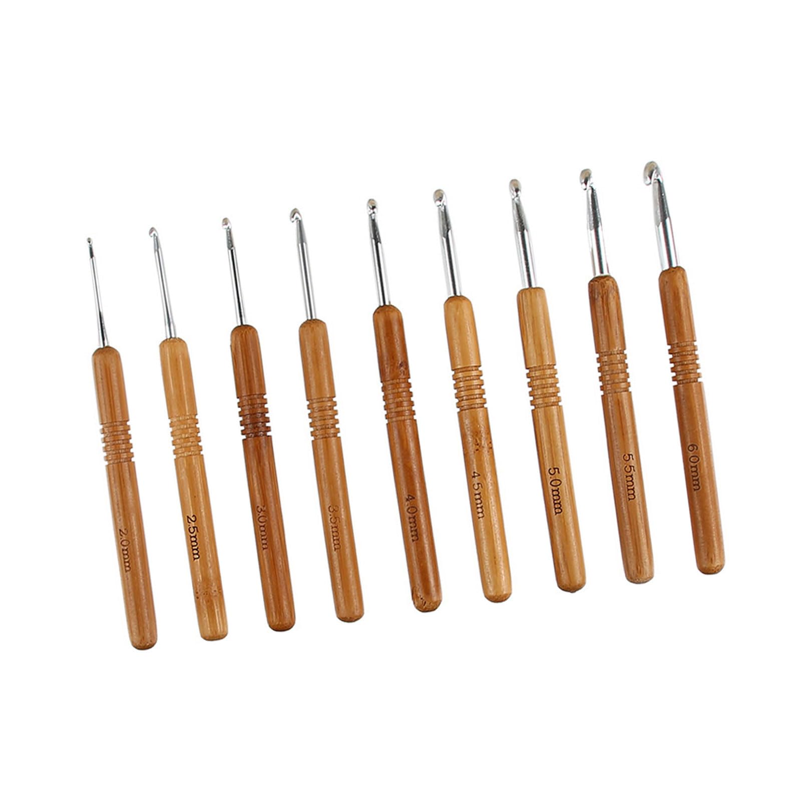 Tsophreniq 9Pcs Ergonomic Crochet Hook 2.0mm-6.0mm Wood Handle Needle Beginner for Crocheting Knitting Knitting Tool