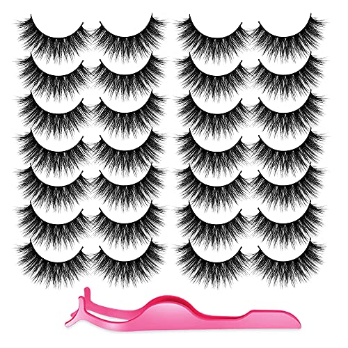 Dolio 14 Pairs False Eyelashes Synthetic Fiber Thick False Lashes 3D Ultra Soft Lashes Natural Fluffy Reusable False Eyelashes with Eyelash Applicator