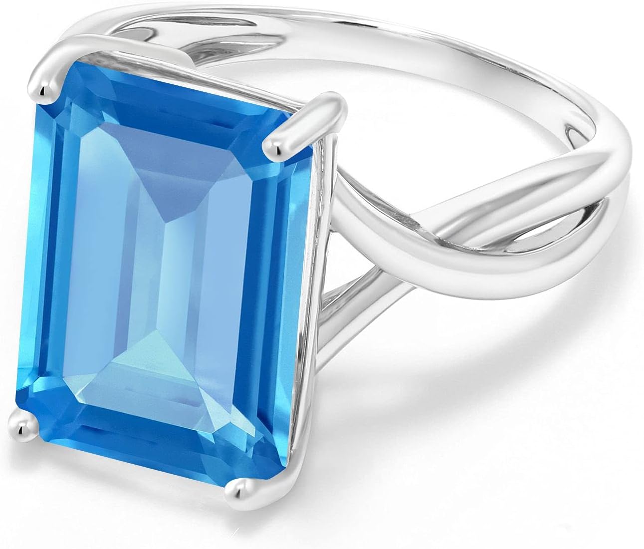 Gem Stone King 10K White Gold Gemstone Birthstone Engagement Ring | Emerald Cut 14X10MM | Wedding Engagement Anniversary Promise Gold Ring For Women | Available In Size 5-9 - Image 4