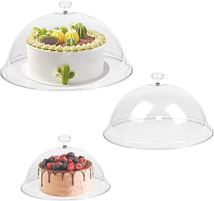 3 Pieces Clear Cake Dome Cover 8" 10" 12" Acrylic Cake Stand Cover Round Cake Cloche Dome Food Plastic Cake Cover for Food Freshness Dessert Plate Box Tray Display