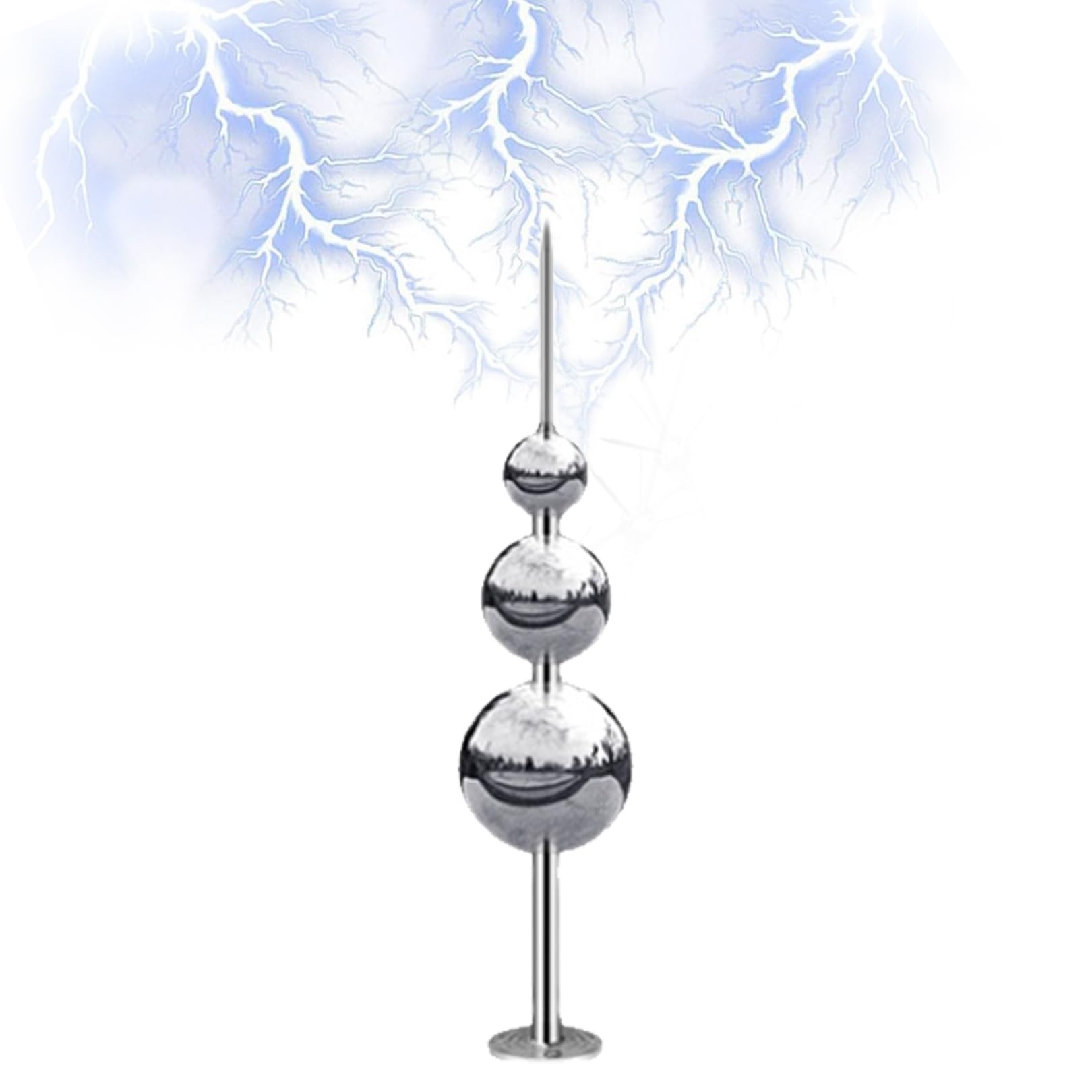 Lightning Rod, Lightning Rod with 3 Ball Pre-Discharge Lightning Receptor Galvanized Bracket Stainless Steel Lightning Protection Kit Lightning Rod Kit for House Roof Outdoor Engineering,1000mm