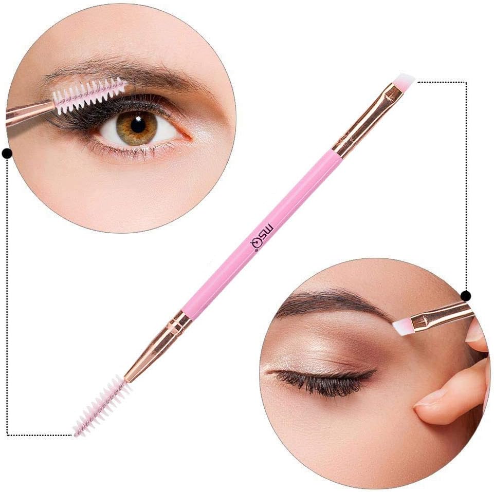 MSQ Duo Eyebrow Brush Perfect 2 In 1 Angled Eyebrow Brush with Spoolie Brush Makeup Brush Eyebrow Comb Lash Brush (Pink)