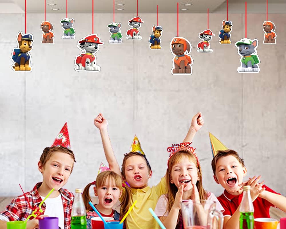 WoW Party Studio Puppy Cartoon Theme Happy Birthday Party Decoration Ceiling Hangings/Danglers - 12 Pcs