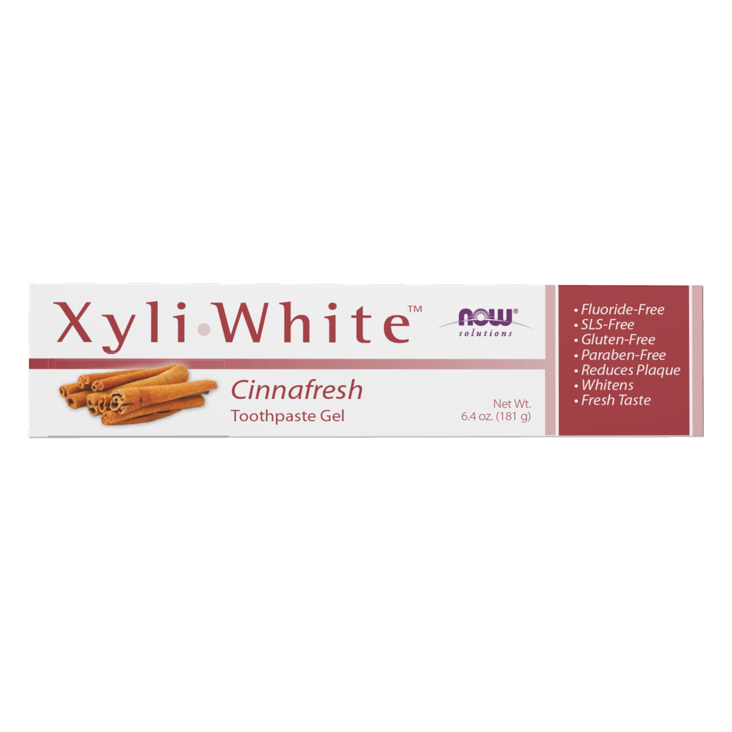 NOW Foods Solutions, Xyliwhite™ Toothpaste Gel, Cinnafresh, Cleanses and Whitens, Clean and Fresh Cinnamon Taste, 6.4-Ounce