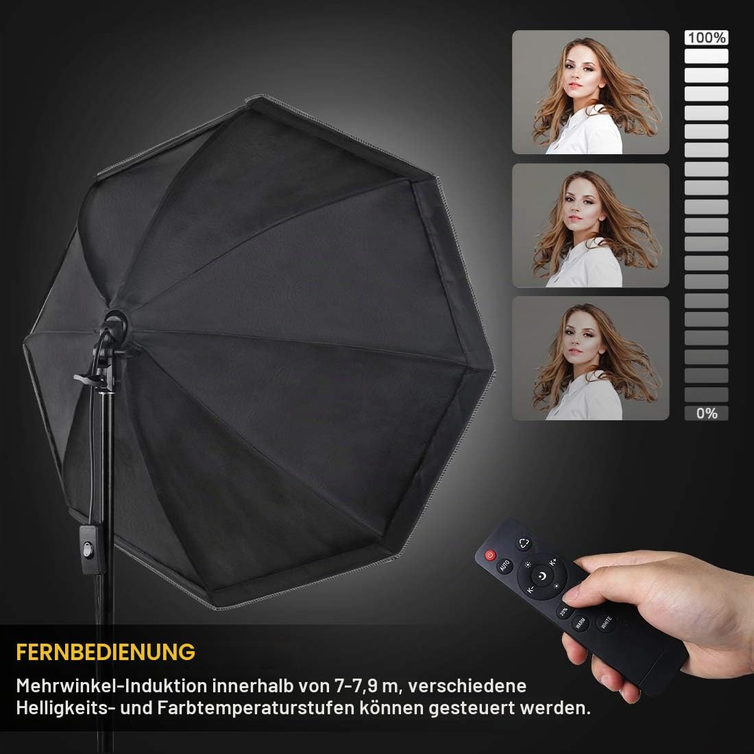Softbox Continuous Lighting Kit für Kamera Foto Video Fotografie Studio Licht mit 28'' x 28''Octagon Softbox und Dimmable Super Bright Glühbirne/Nylon Farbe Bildschirm/Licht Stand/Tragetasche