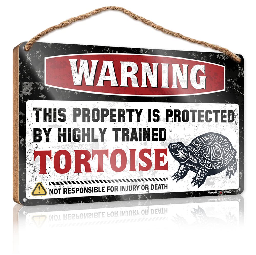 HELIOFORGE Wood Sign Decor Warning This Property Is Protected By A Highly Trained Tortoise Wooden Sign(20X30CM)