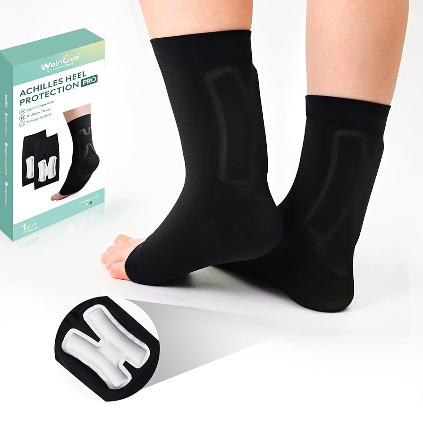 Achilles Tendonitis Heel Protector Sleeves - Welnove H-Shape Achilles Tendon Support Compression Gel Padded Sleeve Socks for Cushion of Bursitis, Tendonitis, Tenderness, Dry Cracked - X-Large