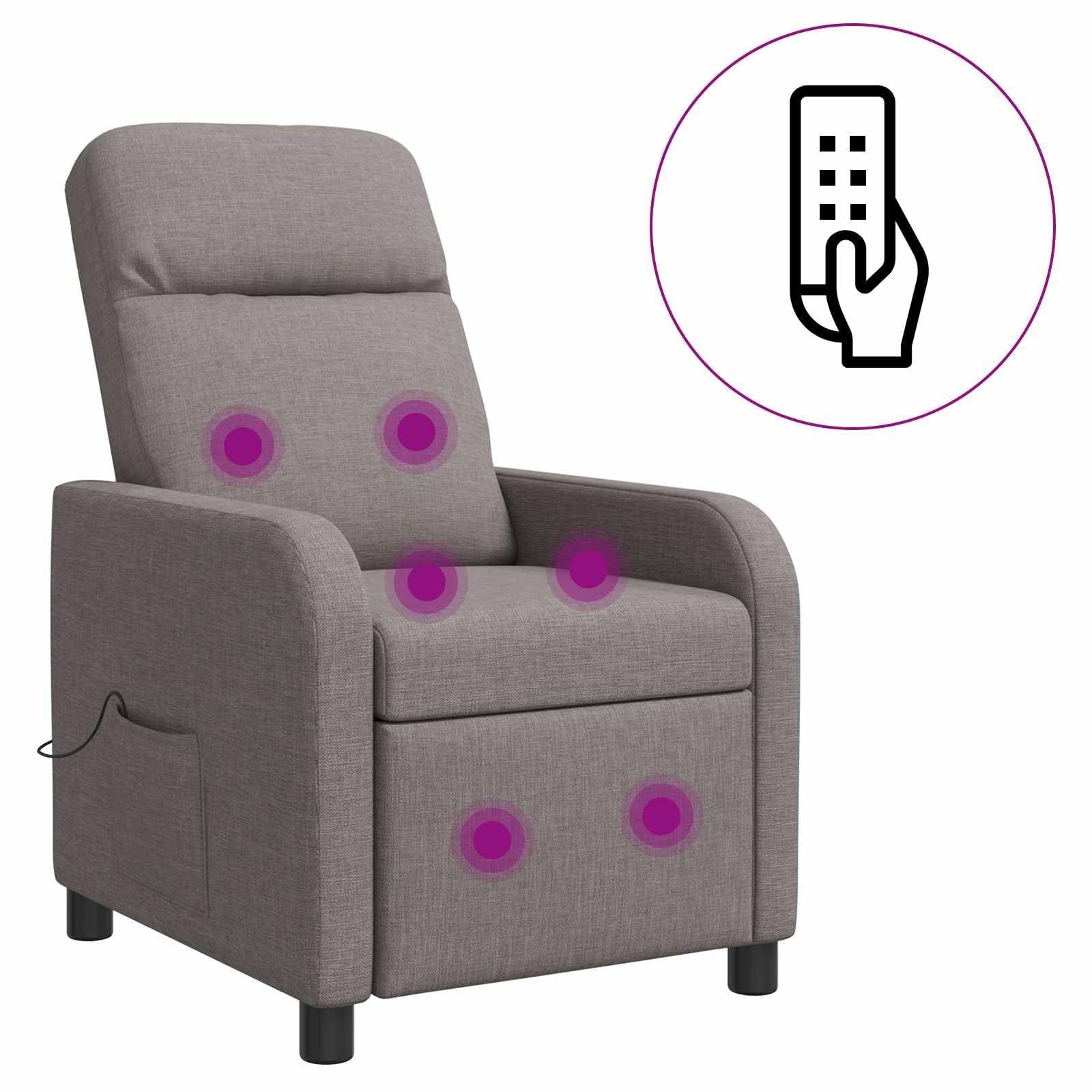 Poltrona relax massaggiante, tessuto tortora, 100% poliestere, regolabile