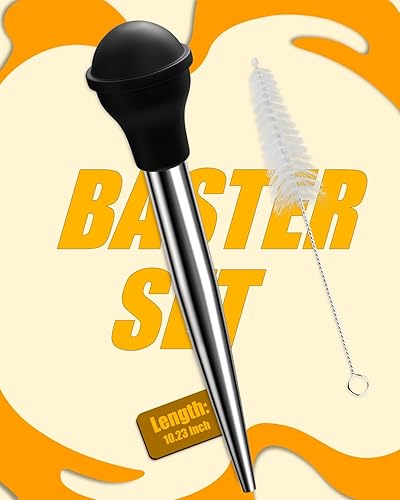 Vista 11 de Baster Baster - Baster de acero inoxidable grande para cocinar con 1 cepillo de aceite, 2 cepillos de limpieza, 2 puntas de bastón, color negro