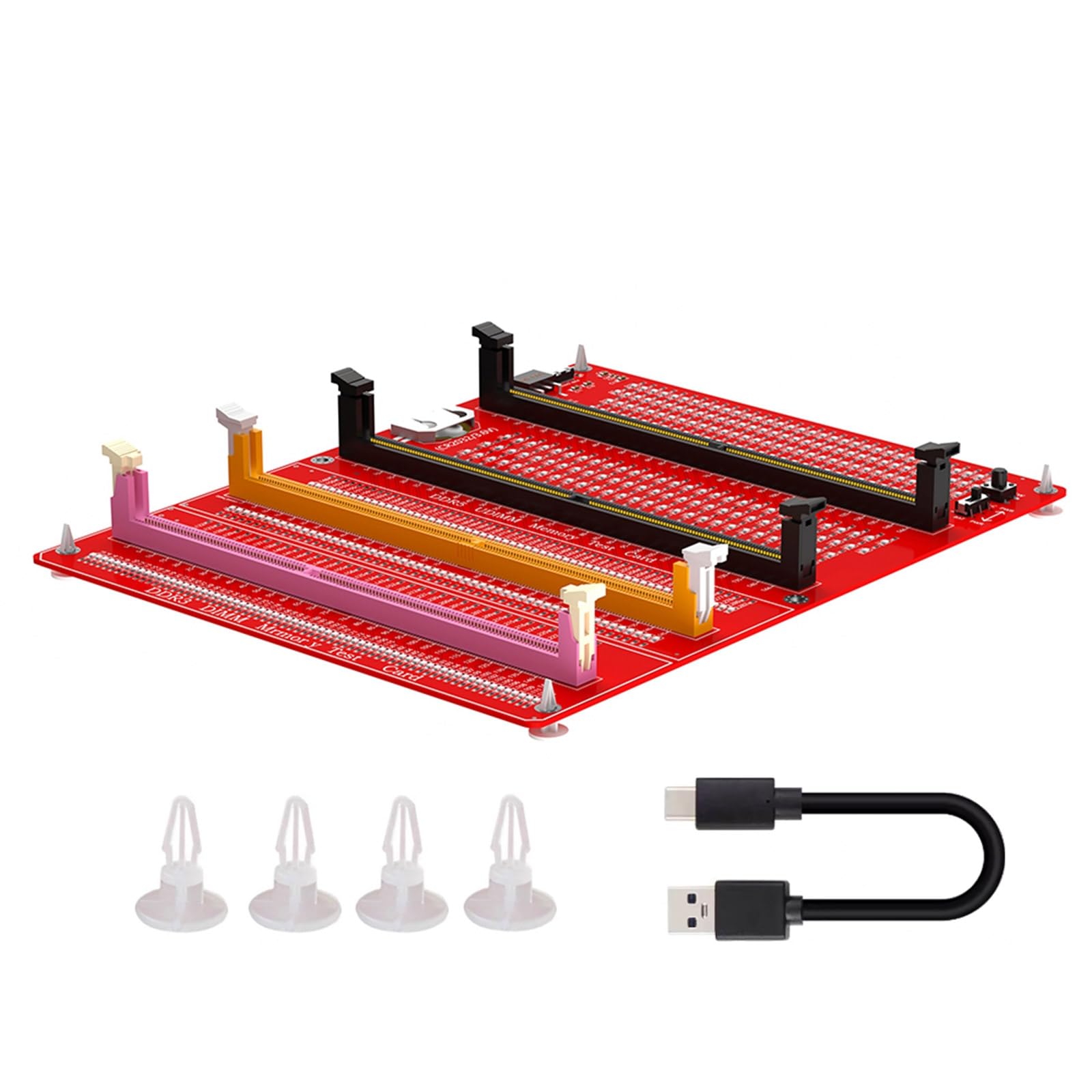 Testeur de mémoire DDR3/4/5 RDIMM/UDIMM avec indicateurs LED, Bouton d'alimentation USB-C et Carte mémoire DDR3/4/5 pour Ordinateur.