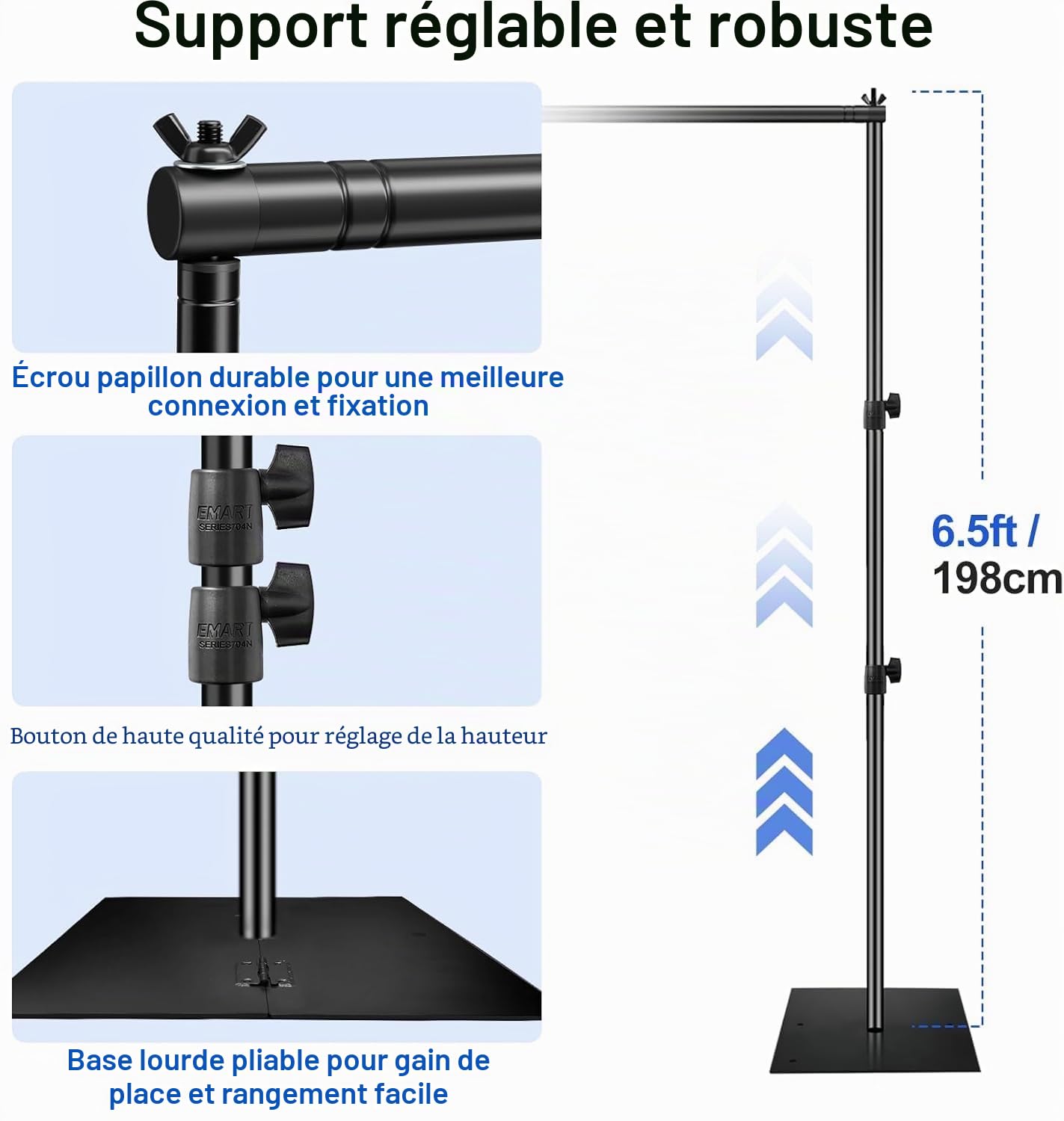 EMART Support de Fond Photo avec Socle, 2m x 3m Support Toile de Fond Réglable pour Photographie, Studio Photo Vidéo, Décoration de Fête