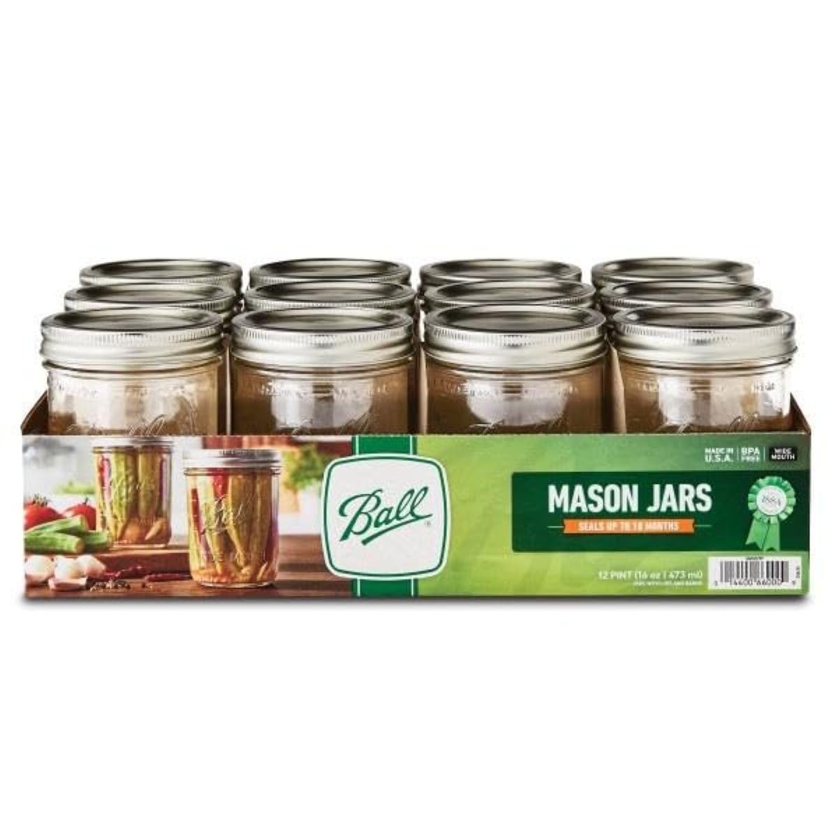 Ball Mason Pint Jars 12-Pk