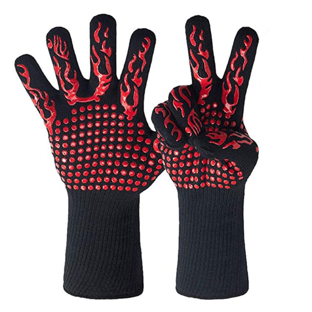 Guantes para Barbacoa Guantes para Horno Resistentes al Calor Ollas de Cocina de Silicona Guantes para Barbacoa Guantes para Horno microondas, un par Negro