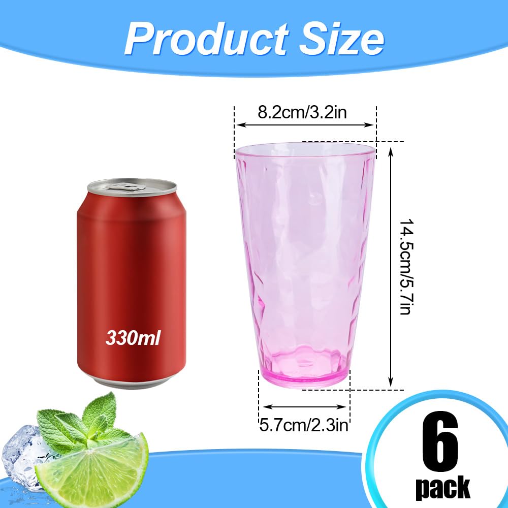 ALIMOTA Stapelbare glazen drinkglazen, set van 6 stuks, onbreekbaar, geschikt voor koude en warme dranken, vaatwasmachinebestendig voor familie, feestjes en restaurant (385 ml