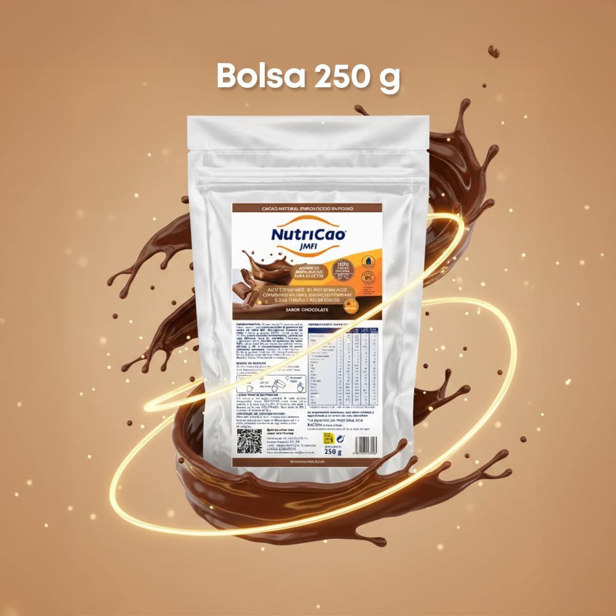 NutriCao JMFI | Cacao Natural Enriquecido en Polvo 250 g | Preparado para Adultos con Proteínas, Fibra y Vitaminas | Fácil de Preparar y con Sabor Chocolate para el Consumo Diario
