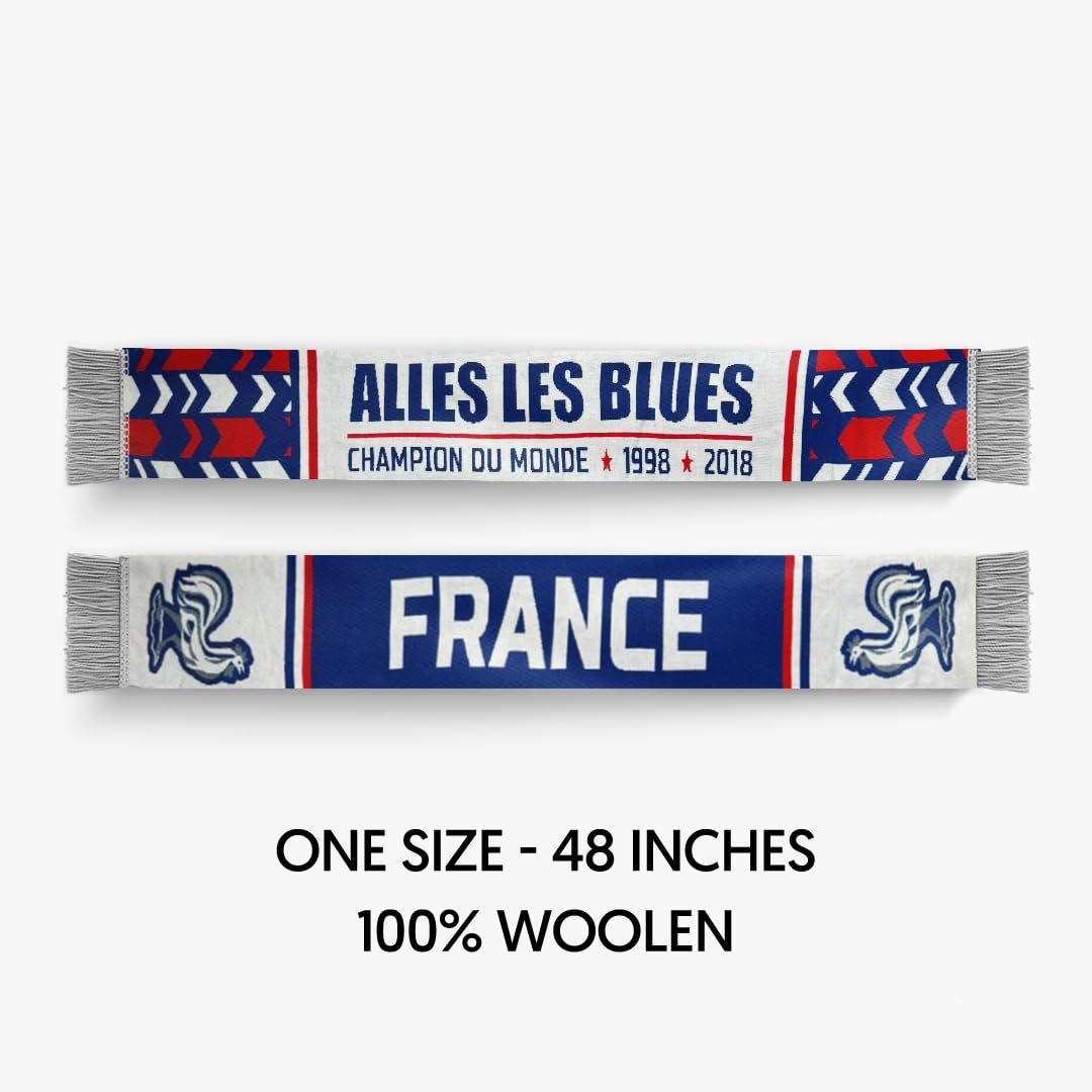 TACKLE FROM BEHIND France Knitted Football Scarf, 100% Wool, 48" x 7", Soft and Warm, with Hanger, Gift for Football Fans 3