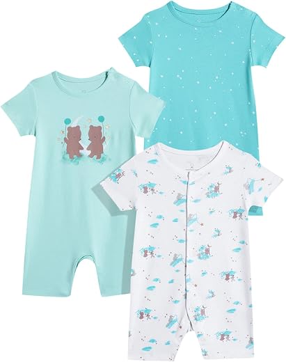 Mothercare Unisex Baby Short Sleeve Rompers - Winter Dreamscape Multi-Pack (3), Soft Cotton Bodysuits for Infants &amp; Newborns