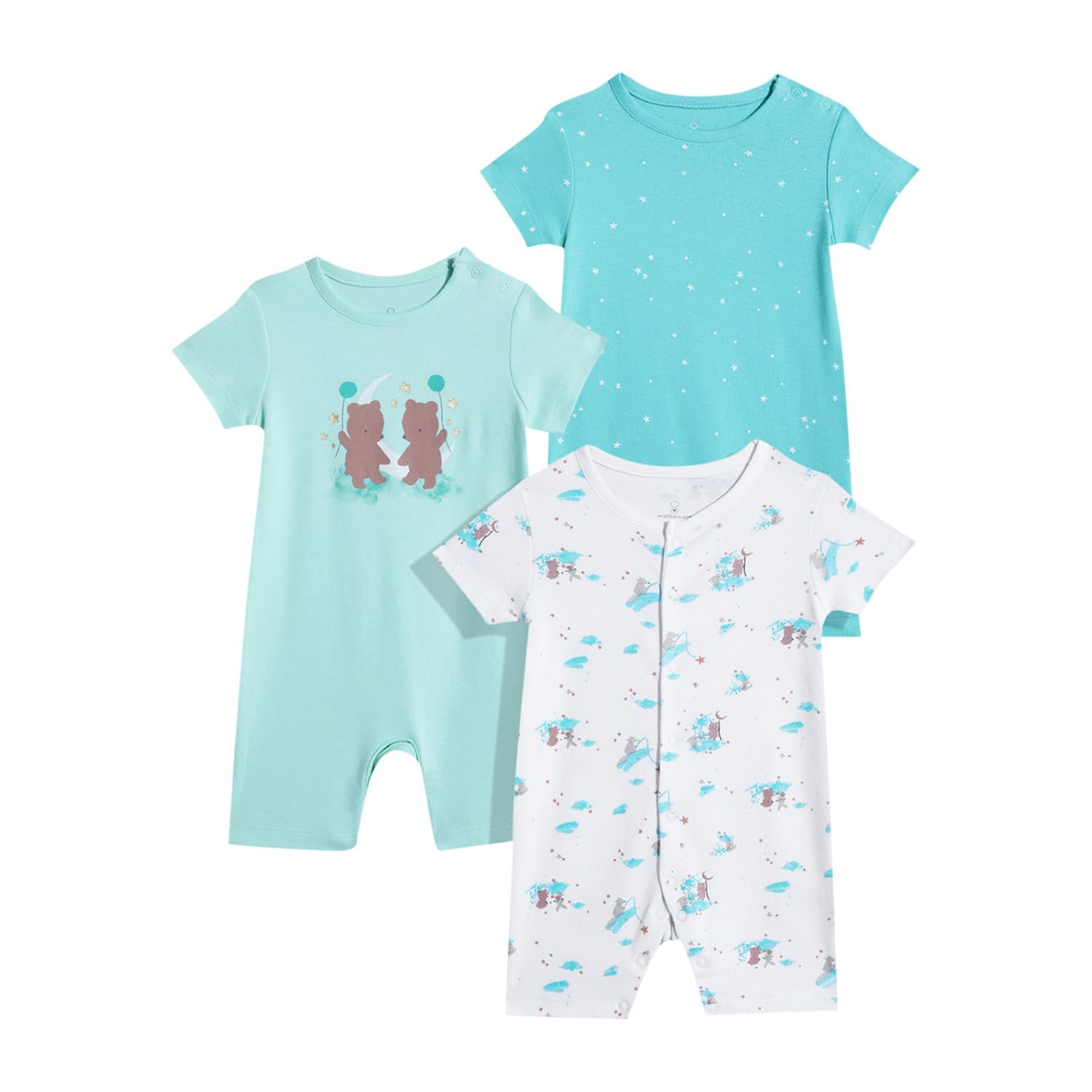 Mothercare Unisex Baby Short Sleeve Rompers - Winter Dreamscape Multi-Pack (3), Soft Cotton Bodysuits for Infants & Newborns