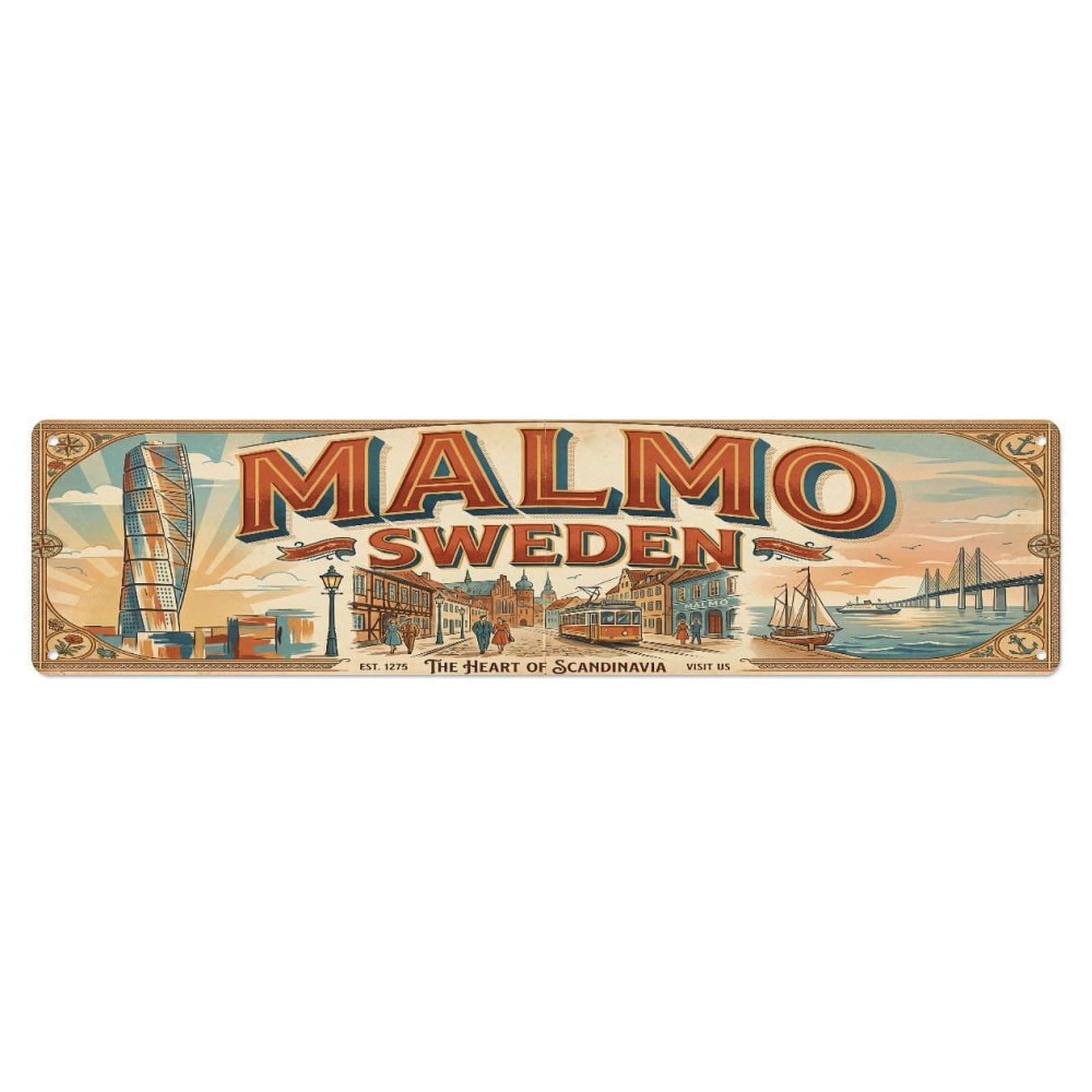 Tgrcjimh Style Metal Tin Sign Retro Travel Sweden Malmo