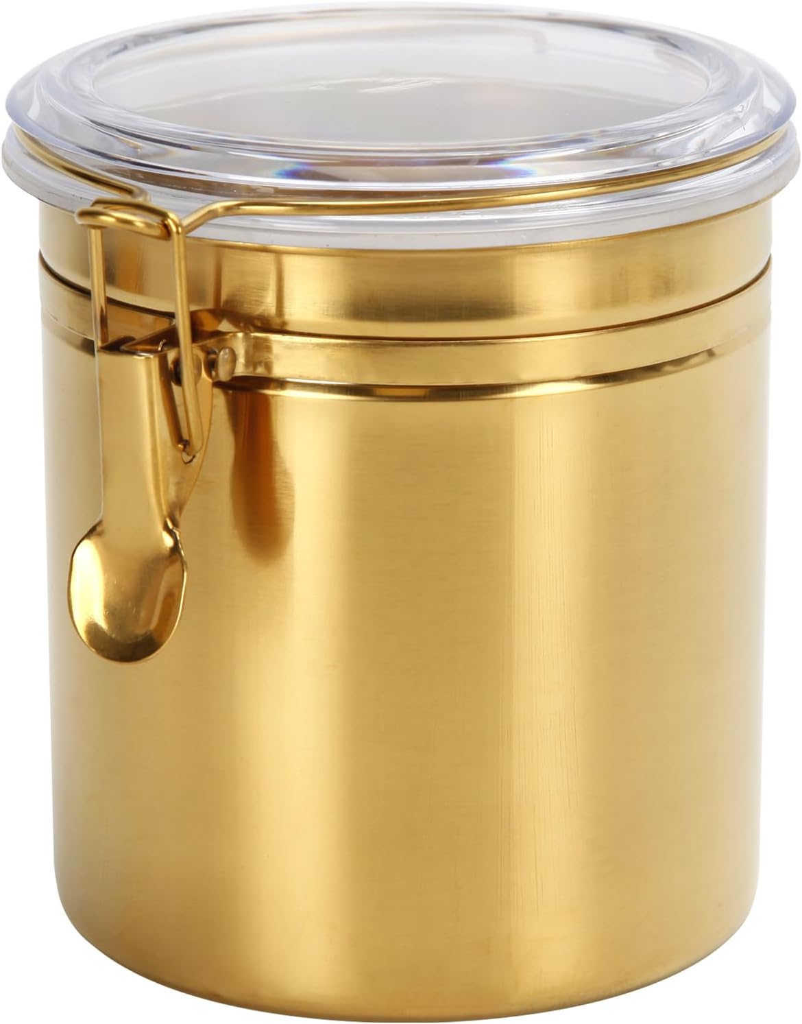 Kitchen Canister 52.5 oz,Stainless Steel Food Jar for Coffee Bean,Tea,Flour,Sugar,Cookie Storage,Coffee Container with Airtight Clear Lid and Locking Clamp.Large Size 5" x 6",Gold