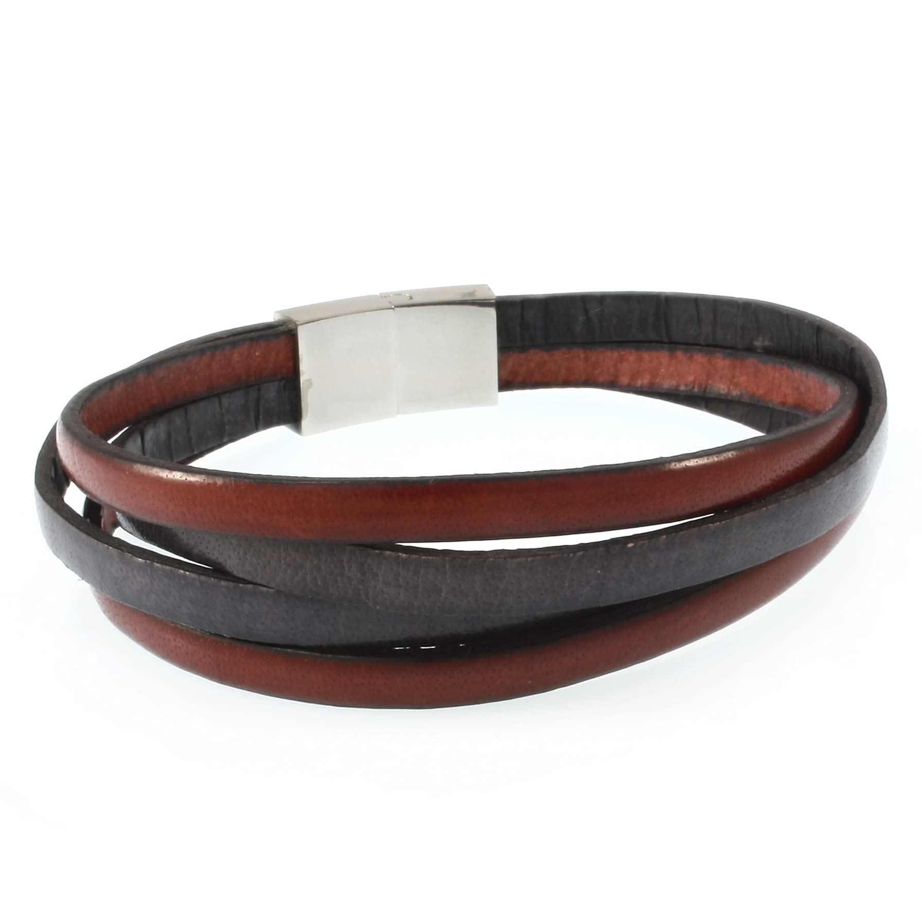 Echt Leder-Armband Twist Bordeaux Grau Herren Männer