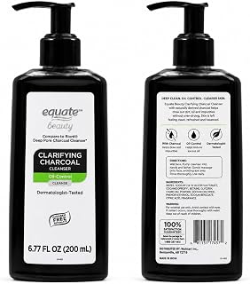 Equate Beauty Clarifying Charcoal Cleanser, 200 mL | Oil-Control, Deep Pore Cleanse, Dermatologist-Tested, Paraben & Phthalate Free, Pump Bottle