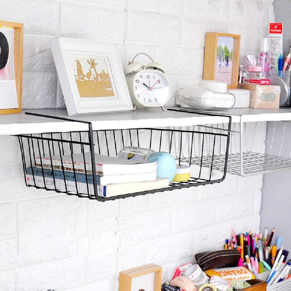 HAME Metal Home EssentialsUnder Shelf Basket Wire Rack Easily Slides Under Shelves for Extra Cabinet Storage