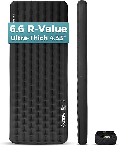 ATEPA ThermAir Pro - Almohadilla de dormir para mochilero, 6.6 R-Value aislada, ultraligera, colchoneta inflable para acampar con 7 capas y bolsa de