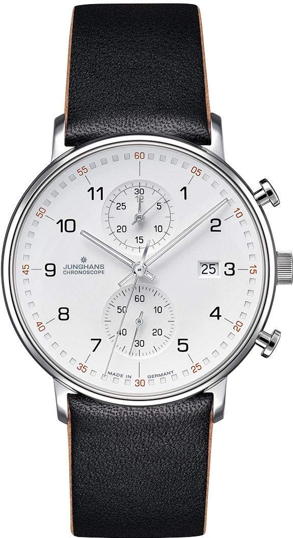 JUNGHANS Herrenuhr Chronoscope Form C 41/4771.00 | Chronograph mit schwarzem Lederband