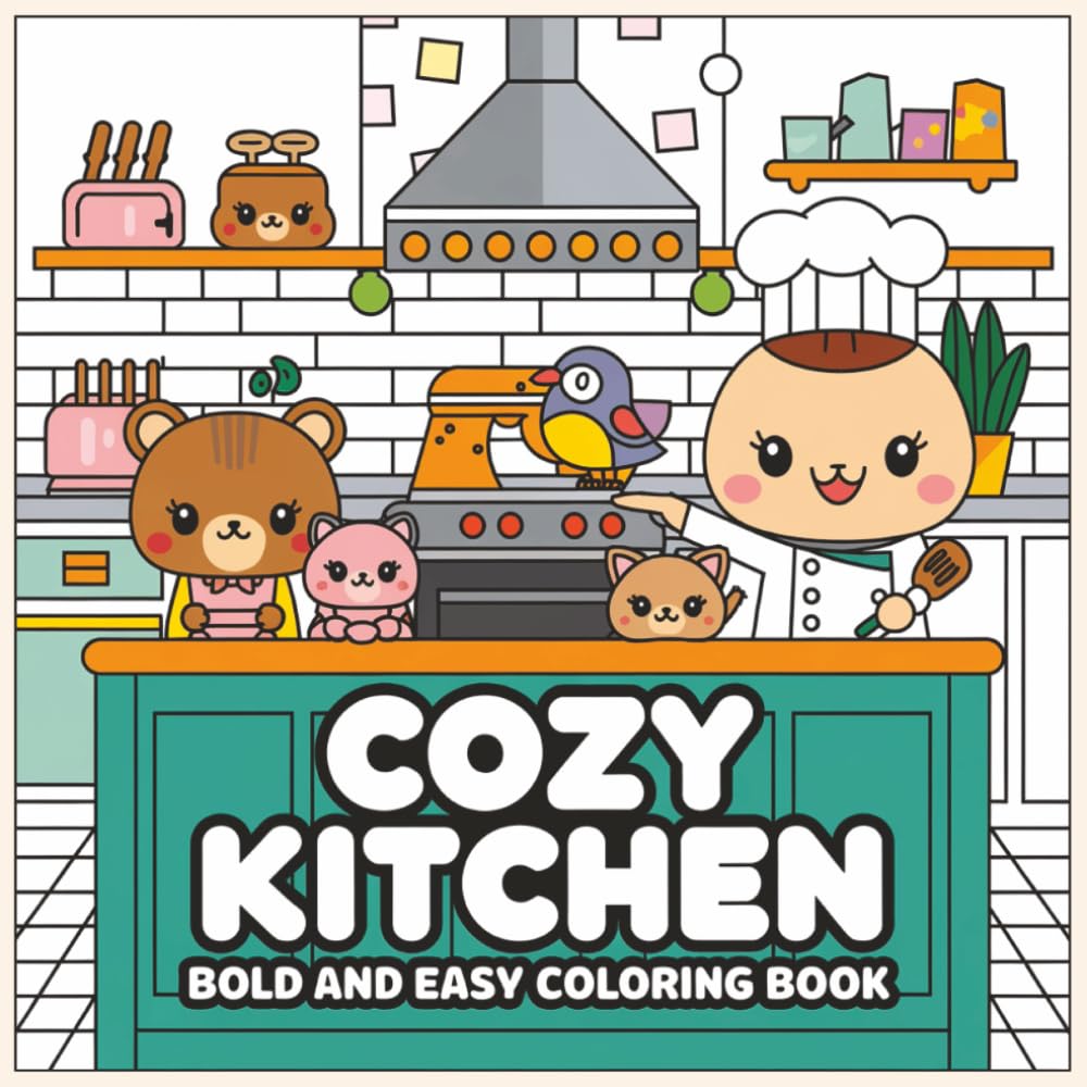 Cozy Kitchen Bold and Easy Coloring Book: Cozy Coloring Pages in an 8.5×8.5 No‑Bleed Format | Warm, Kitchen-themed Artwork Printed on Seperate Pages