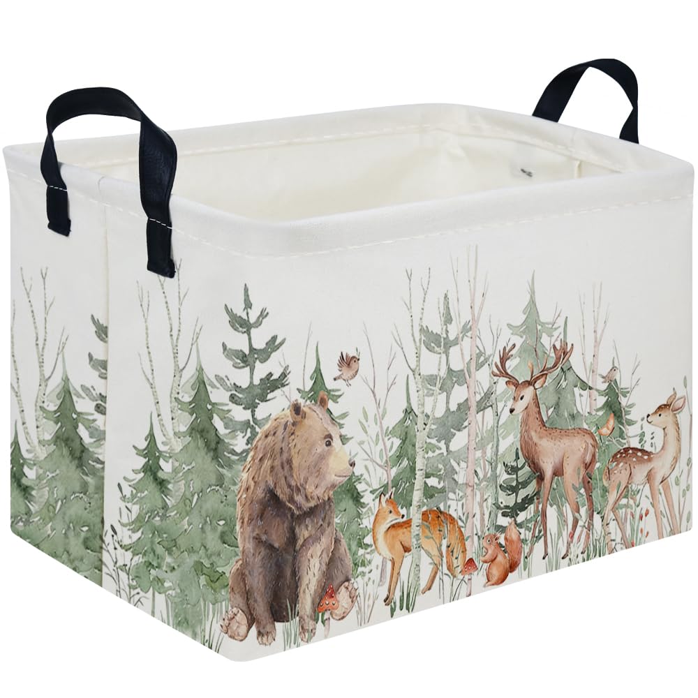 Rectangular Storage Basket,Kids Basket Animal Baskets Cute Storage Bins,Waterproof Collapsible Clothes Kids Storage Basket,Gift Basket,Animals Room Decor(Woodland Animal)