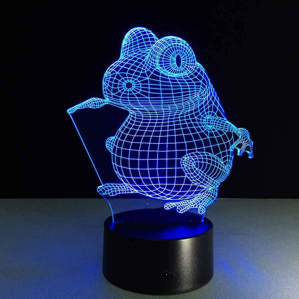 SKPELL 3D Lámpara Illusions animales rana Luz Nocturna Infantil, LED Lámpara de Mesa Luces de Noche para Niños Decoración Tabla Lámpara de Escritorio 16 Colores Cambio de Botón Táctil