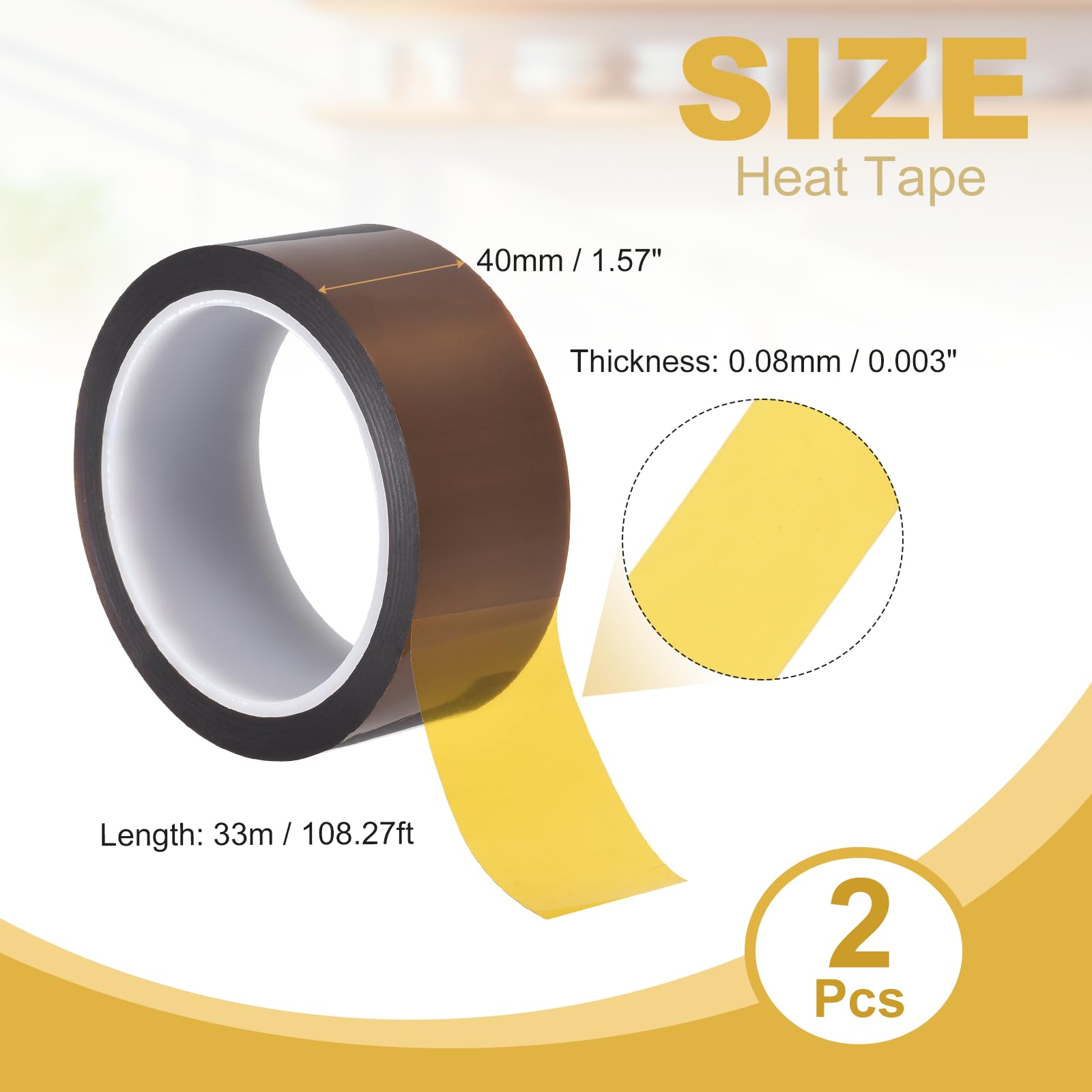 sourcing map 2 rollos de cinta térmica, 40 mm x 33 m, cinta de sublimación de transferencia de calor de poliimida, sin residuos, cintas resistentes a altas temperaturas para placa de circuito de