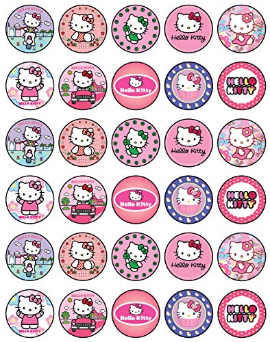 30 X Edible Cupcake Toppers – Cute Pink Cat Inspired Party Collection Of Edible Cake Decorations | Uncut Edible On Wafer Sheet