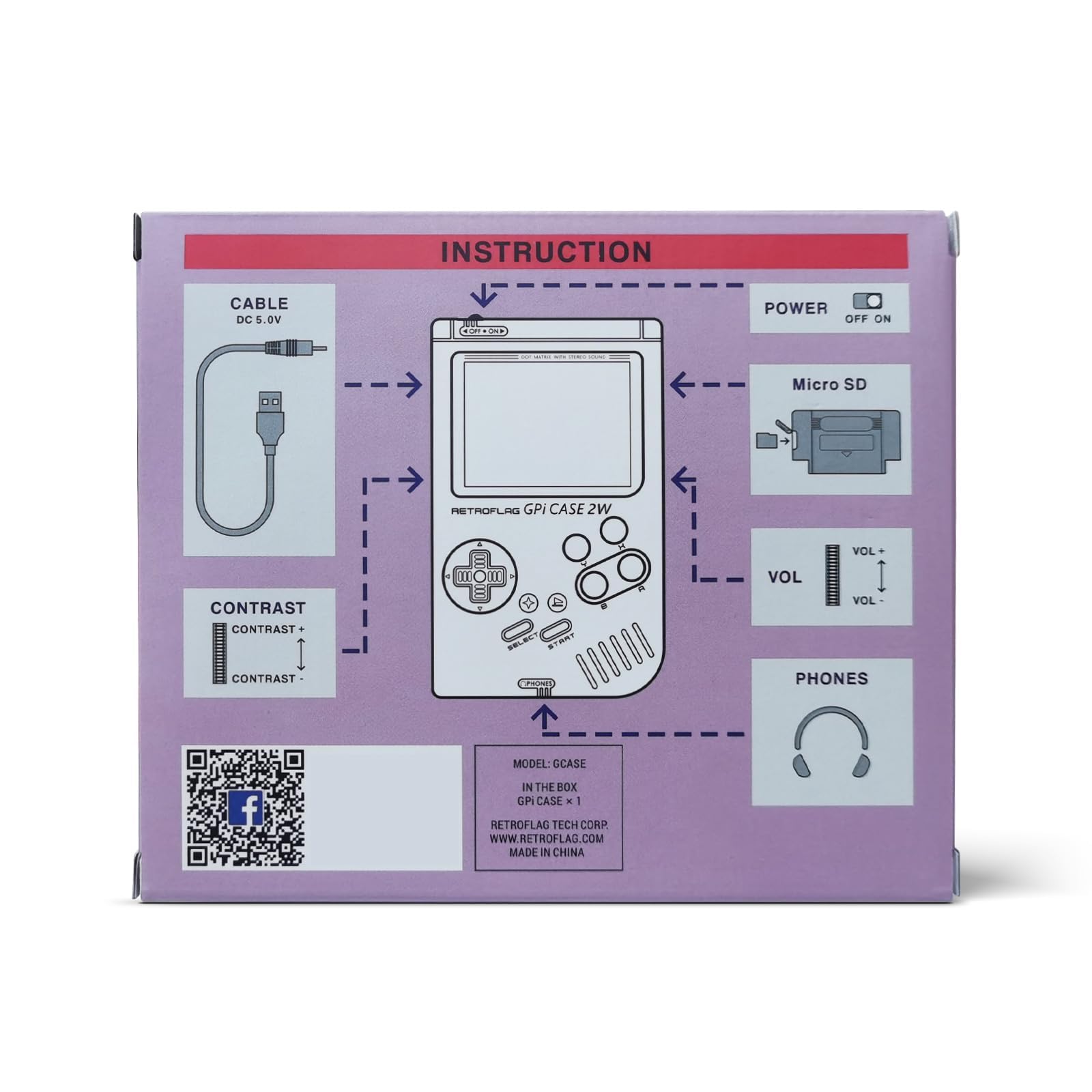 AKNES Retroflag GPi Case 2W per Raspberry Pi Zero/Zero W/2W | Schermo LCD IPS 3", Console di Gioco Retrò Portatile Batteria Ricaricabile per Sessioni Lunghe, Tasti Turbo & Scorciatoia
