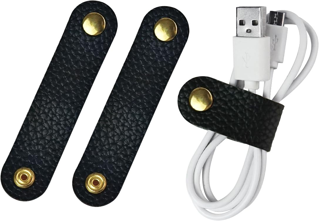 Carrotez Leather Cord Organizer, Cable Organizer for Travel, Cord Keeper, Cable Ties, Cable Straps, Cord Wraps for Charging Cords - 3 pcs (Black)