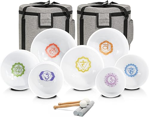 Miniatura 7 de CVNC 432HZ - Juego de 7 cuencos de cristal de cuarzo de chakra esmerilado de 6 a 12 pulgadas para sanación del sonido con 2 bolsas de transporte