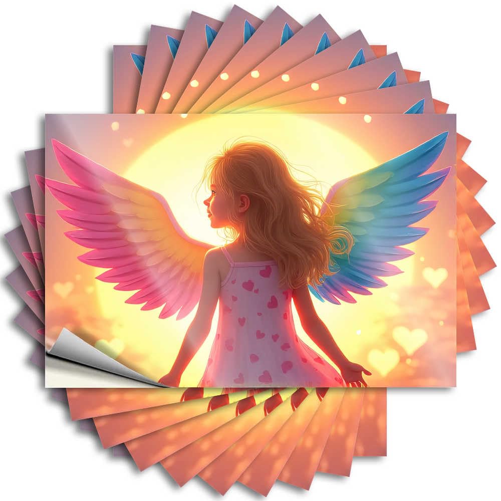 Music, Funny Sticker Funny Window Quote Stickers, Winter No Residue Decals for Luggage | Outdoor Party Favor Custom Angel Girl with Heart Wings At Sunset(6X9CM)