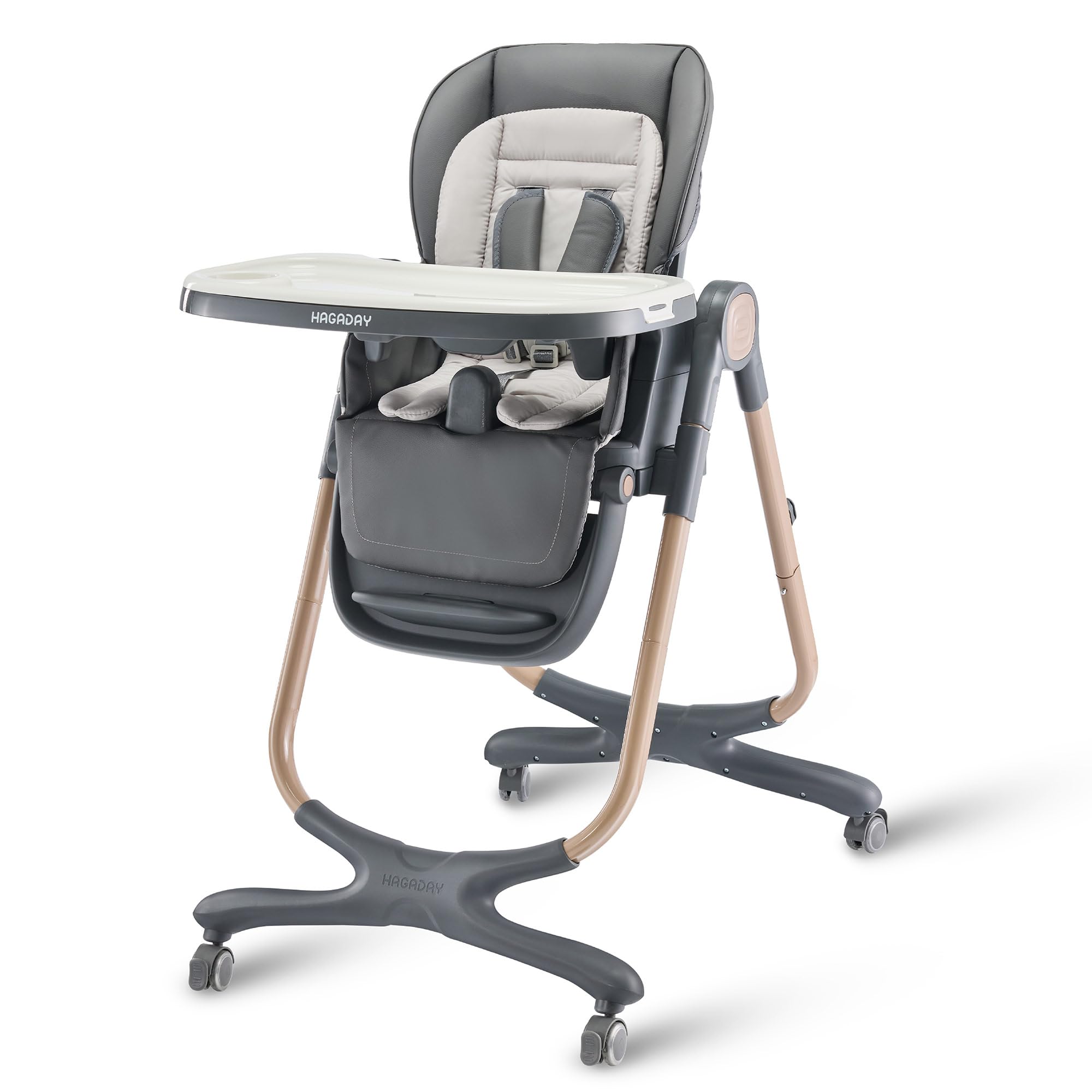 Tronas convertibles 6 en 1 para bebés y niños pequeños. Trona portátil con bandeja para lavavajillas y asiento elevador de 4 ruedas para mesa de comedor. Trona plegable para bebés y niños pequeños. Color dorado y gris.