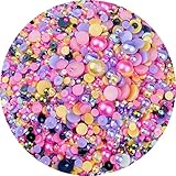 Pinhoollgo 80g Mix Flatback Pearls Rhinestone for Crafts, Mixed Size 3mm-11mm Resin Rhinestones Half Round Pearls for Face Nail Cup Shoes Scrapbook DIY Decoration(Peach Purple Orange Series)