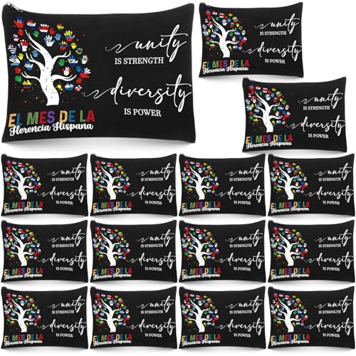 12 Pcs Hispanic Heritage Month Party Favor Gifts Bulk Makeup Bag Cosmetic Bag Spanish Hispanic Heritage Decoration Portable Canvas Zipper Pouch Travel Toiletry Organizer for Woman Teacher