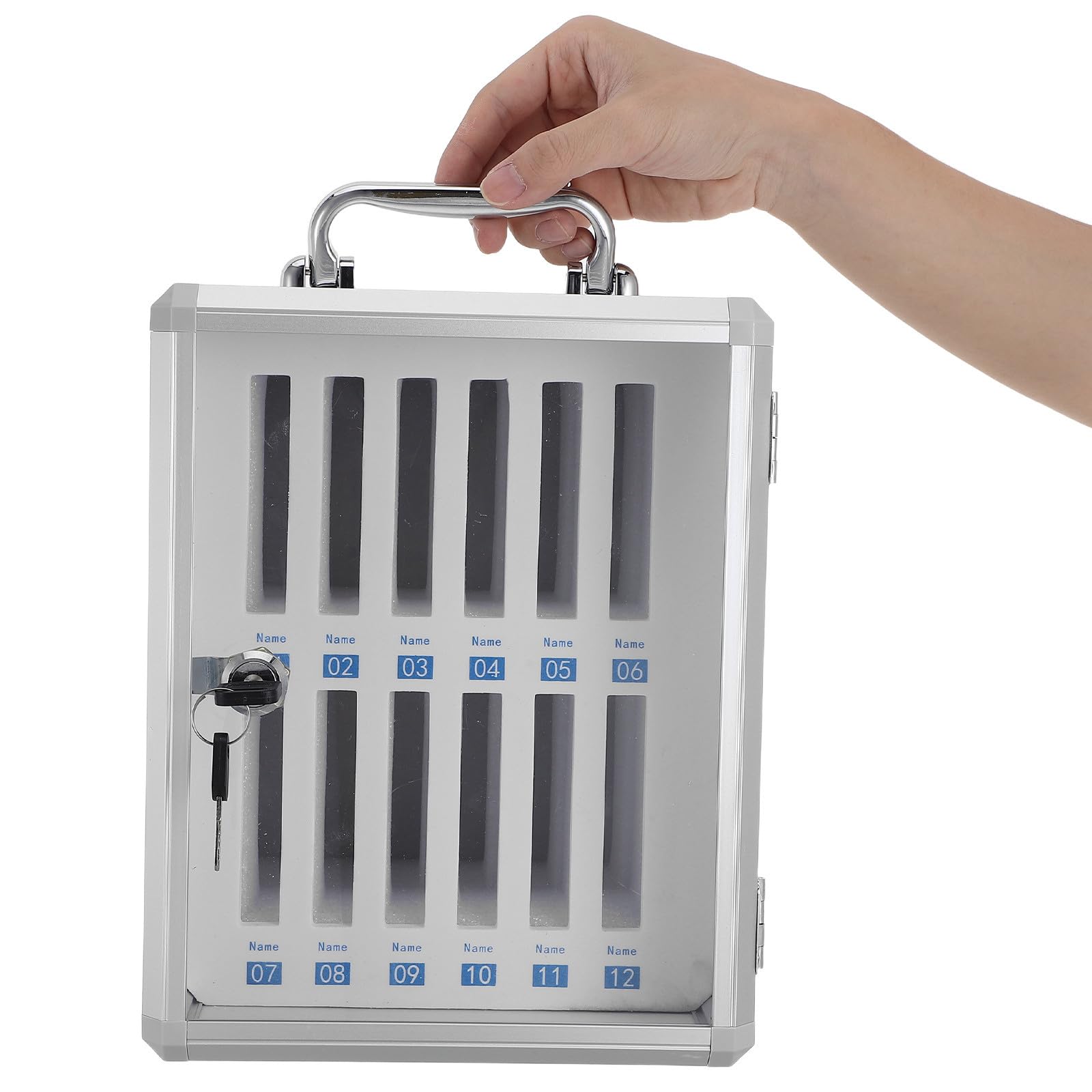 Cassaforte per Cellulari in Metallo Argento con 12 Scomparti e Serratura a Codice Sicura, per Ufficio e Aula, Design Professionale ed Elegante